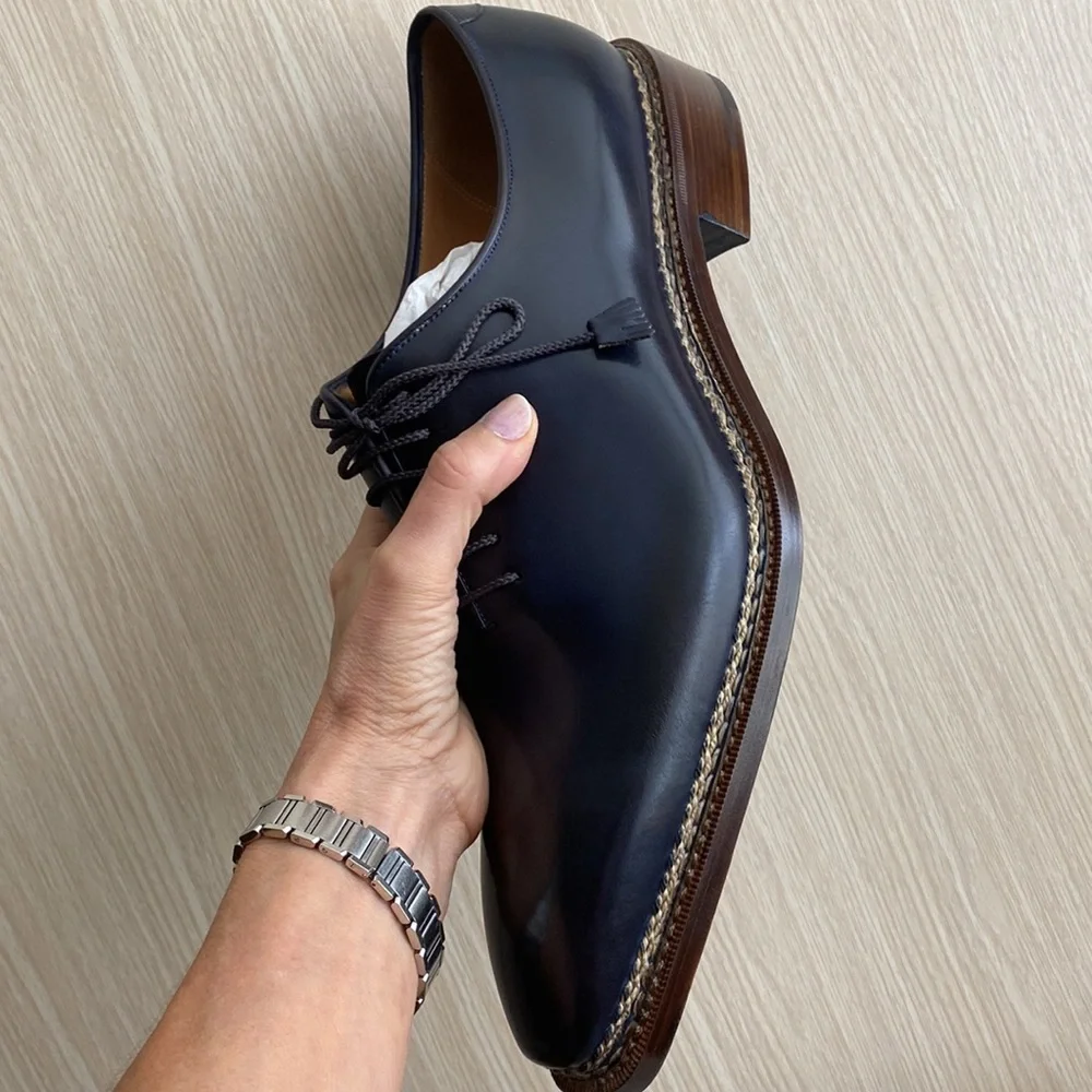 Men's Leather Derby in Dark Navy with Handcrafted Welt